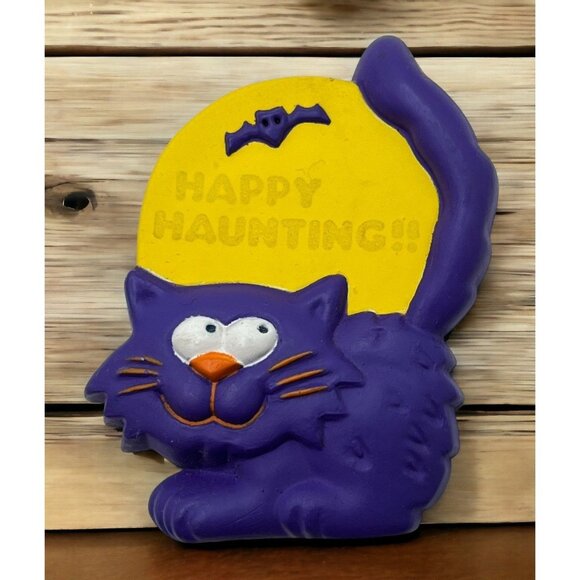 Halloween Cat Refrigerator Magnet Vintage Halloween Avon Happy Haunting Moon - Picture 1 of 6